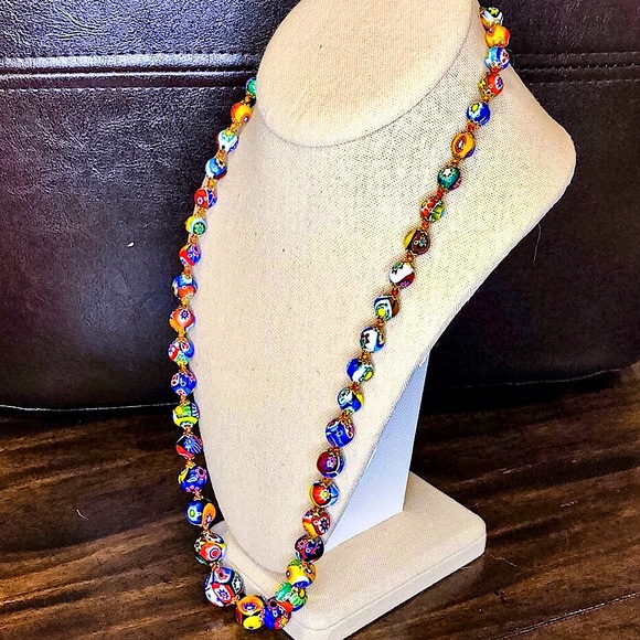 VINTAGE Graduated Millefiori Italian Hand Blown Glass Bead Necklace 24” - Picture 15 of 15